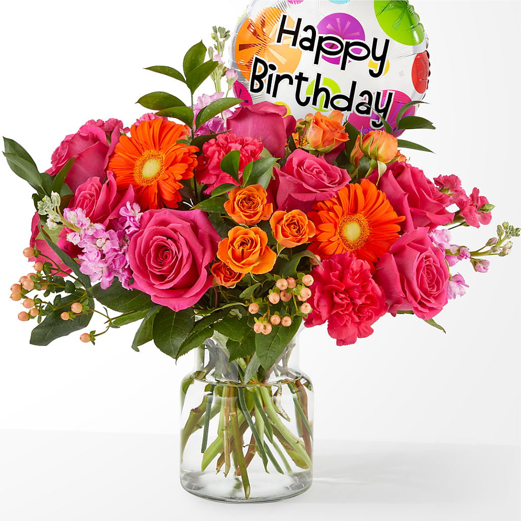 Fiesta Bouquet with Birthday Balloon – Thompson Country Florist, Wintersville OH
