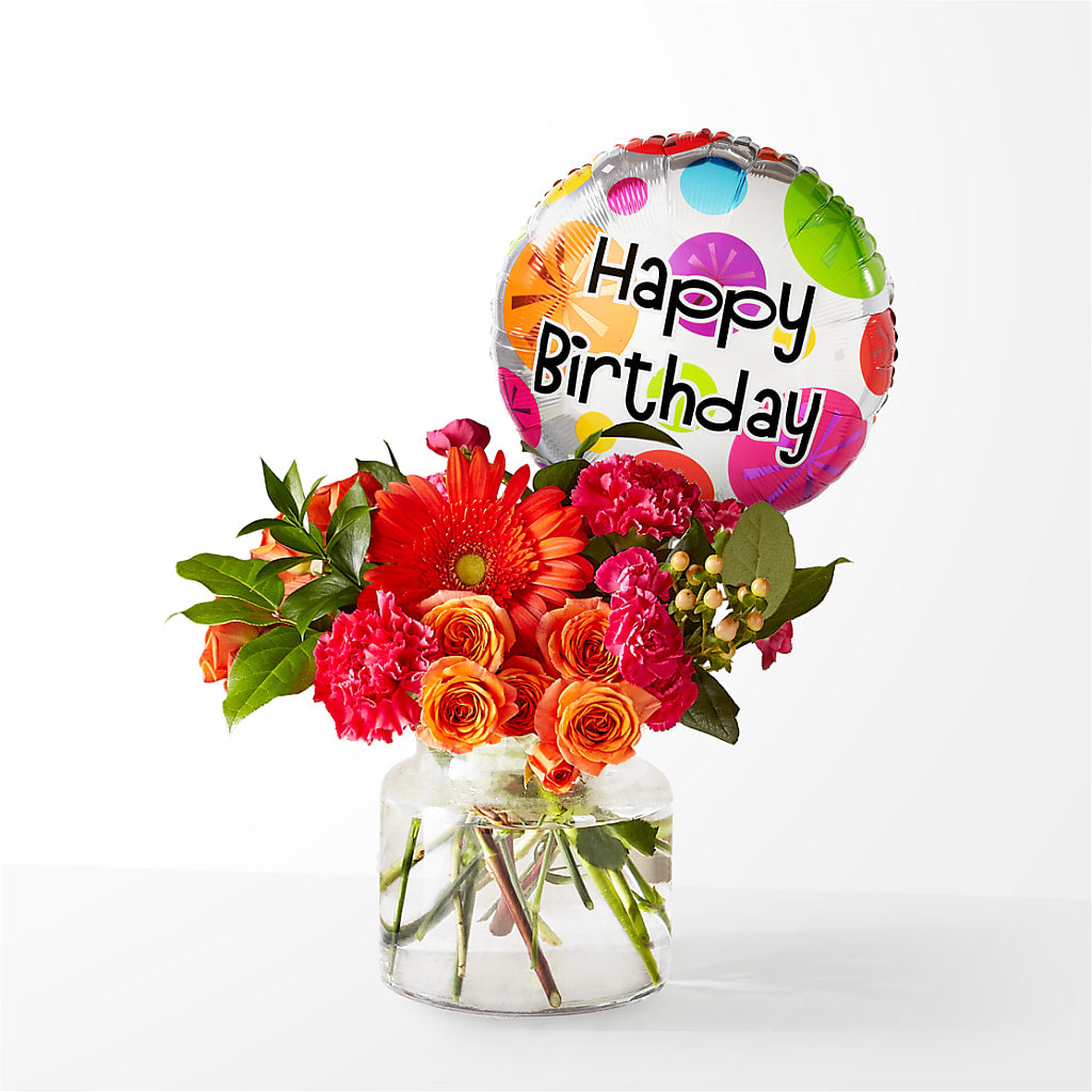 Fiesta Bouquet with Birthday Balloon – Thompson Country Florist, Wintersville OH