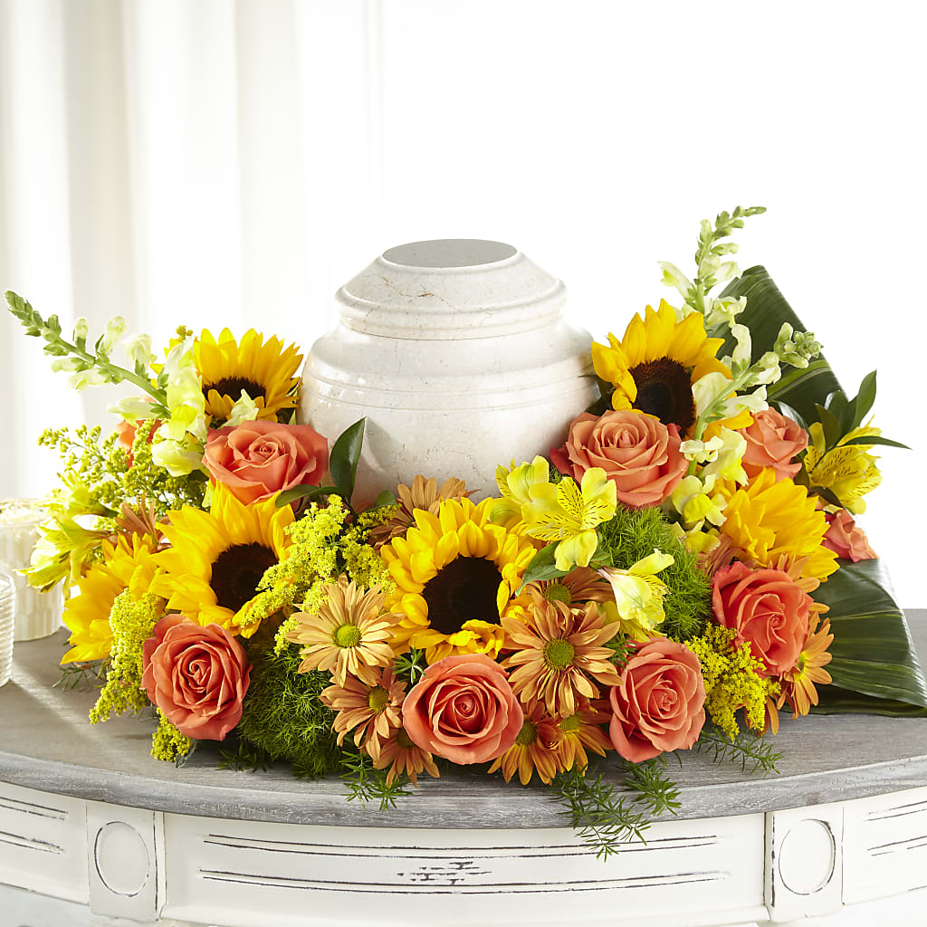 Faithful Sunflower Cremation Adornment – Thompson Country Florist, Wintersville OH