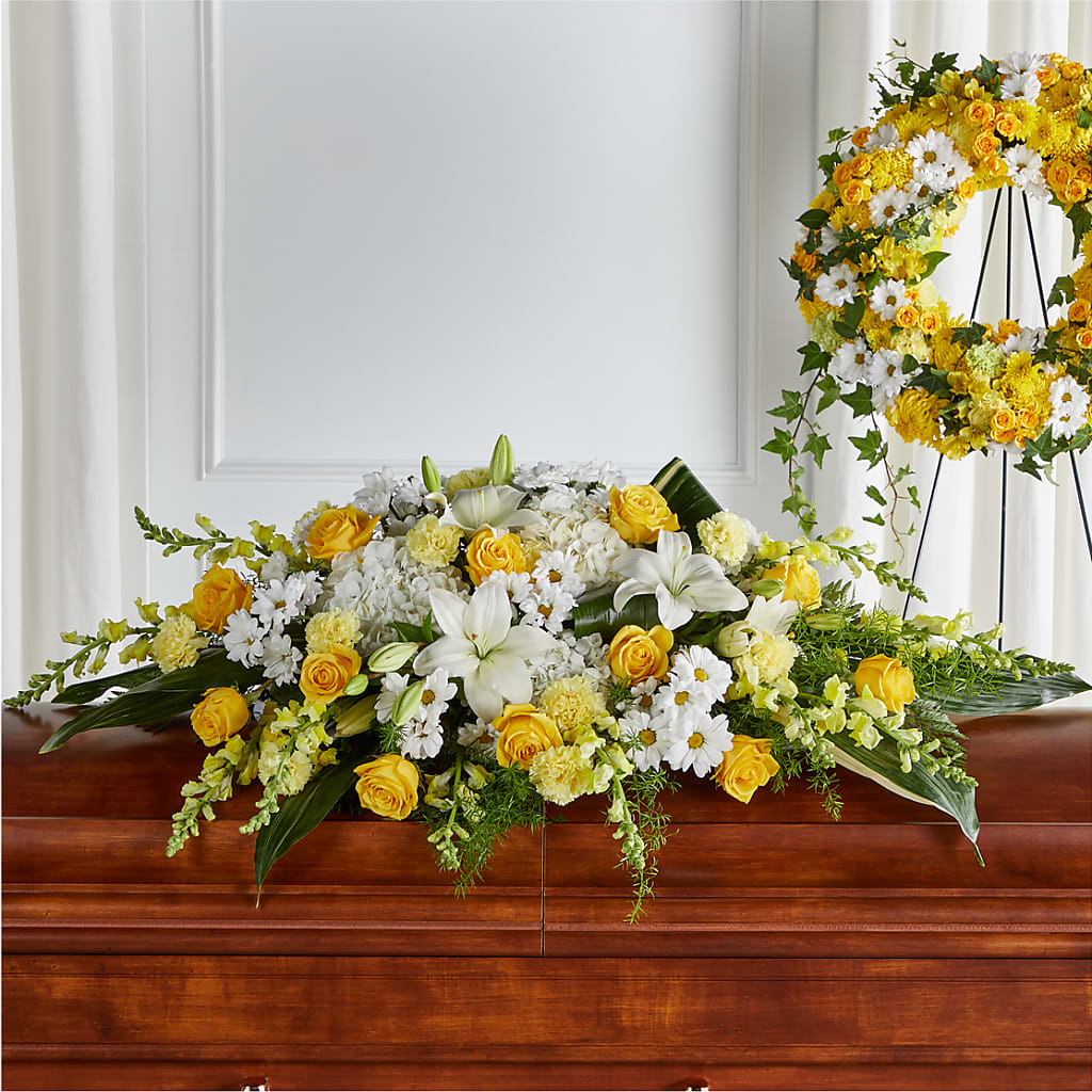 Golden Harmony Casket Spray – Thompson Country Florist, Wintersville OH