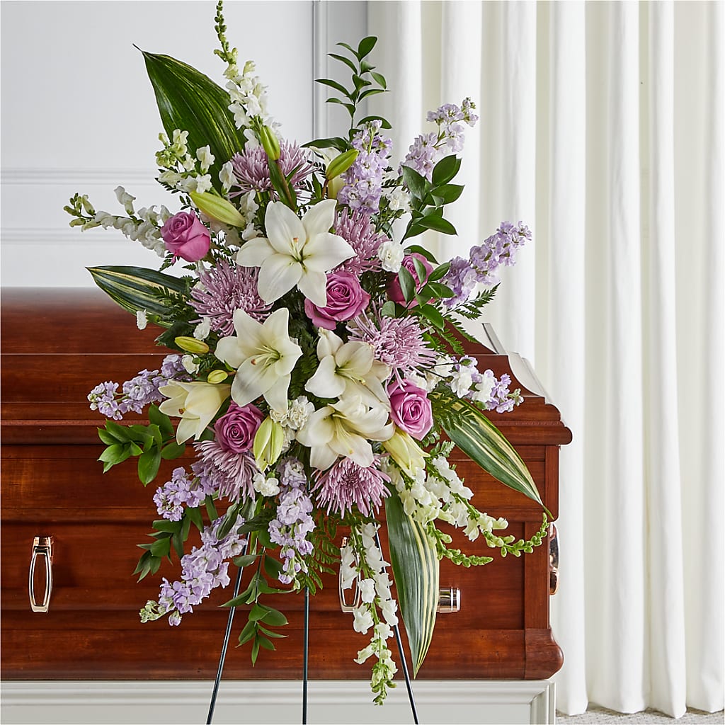 Grateful Hearts Standing Spray – Thompson Country Florist, Wintersville OH