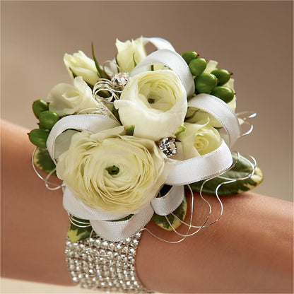 White Wedding Corsage –  Thompson Country Florist, Wintersville OH